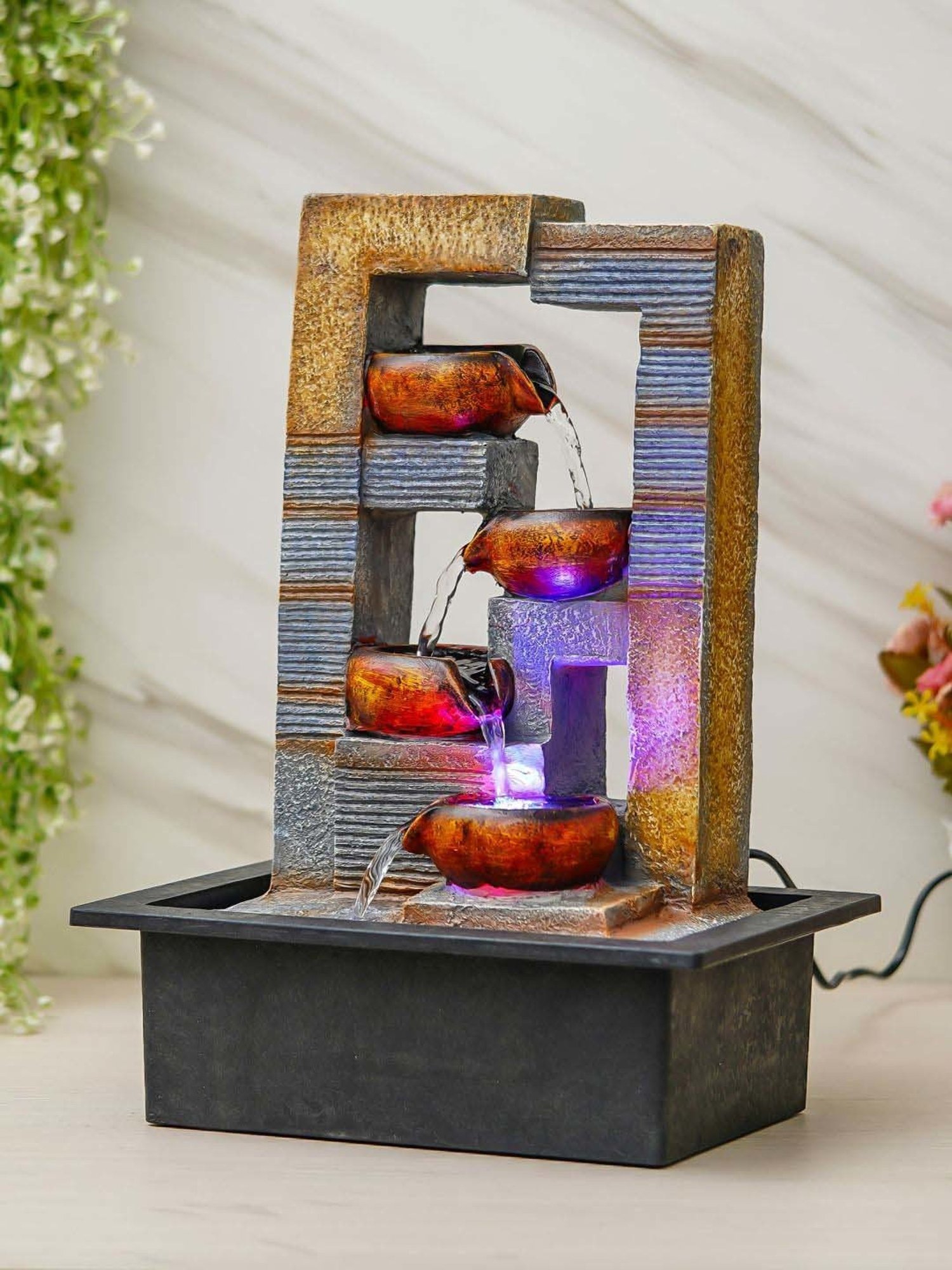 CHRONIKLE Multicolor Polyresin Designer 4 Step Indoor Water Fountain