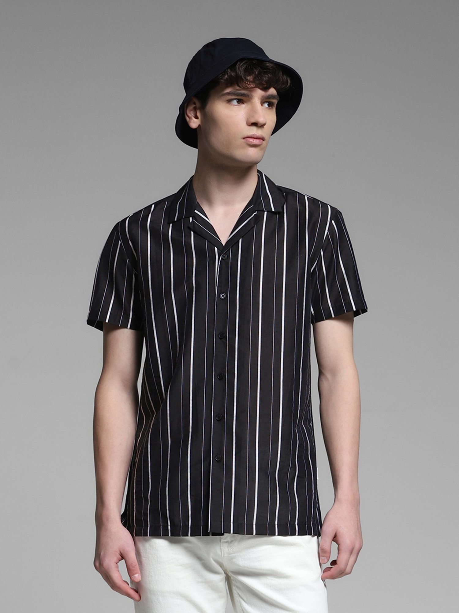 Jack & Jones stripe textured shirt set in navy