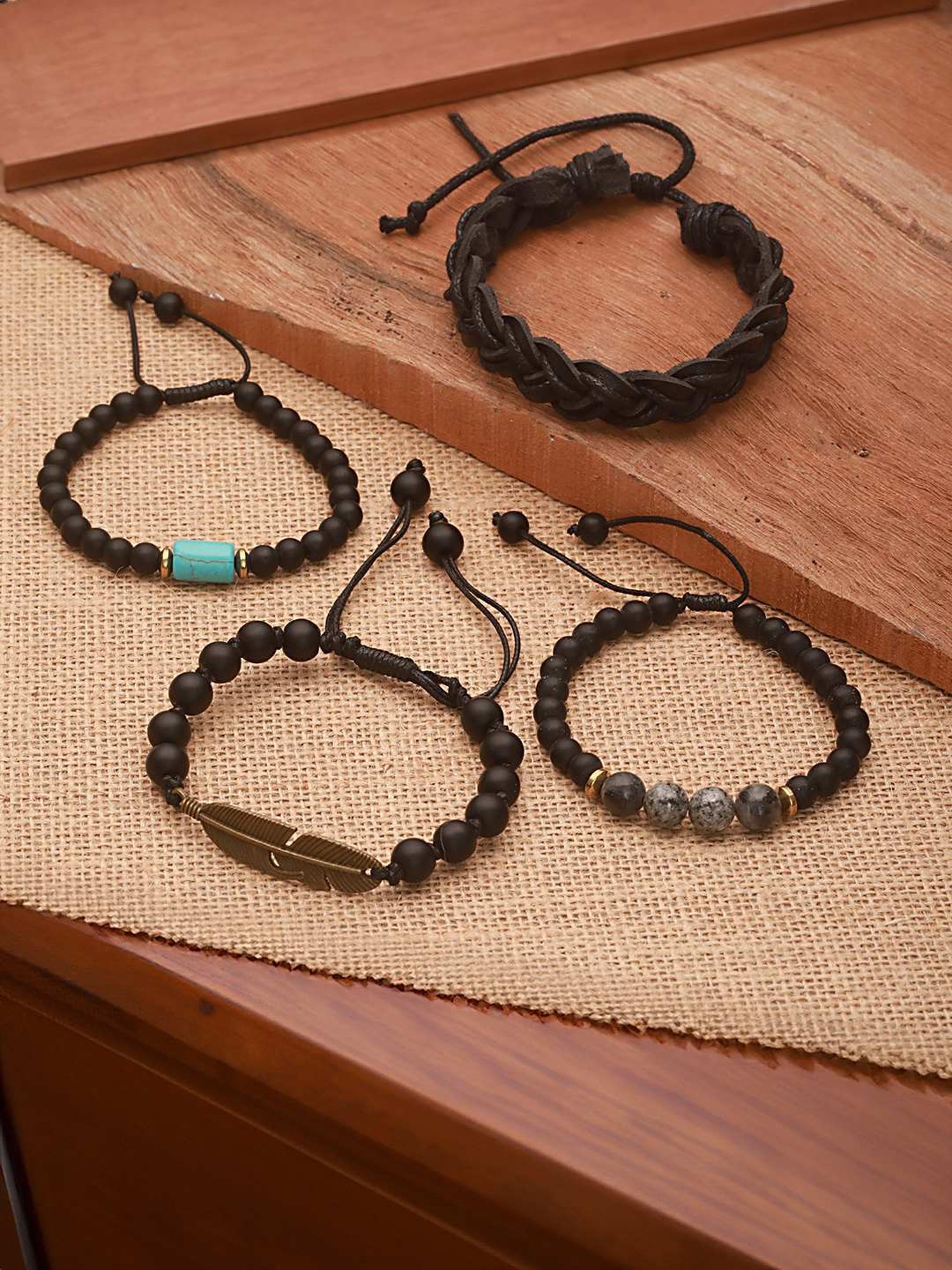 Buy Aatmana Black Brass Set Of 4 Brass Beaded Wraparound Bracelet