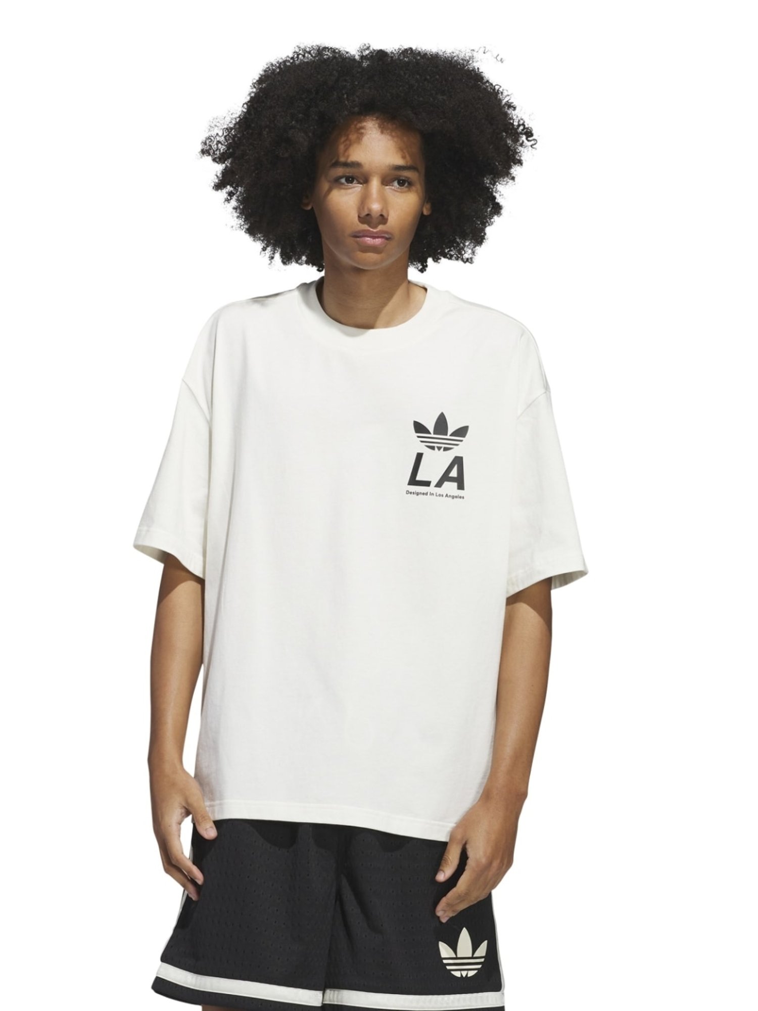 Adidas Originals White Cotton Loose Fit Printed Sports T-Shirt