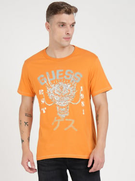 T-Shirt GUESS Uomo – Colore Arancione – Girocollo, Maniche Corte – 100% Cotone – Modello Dustin