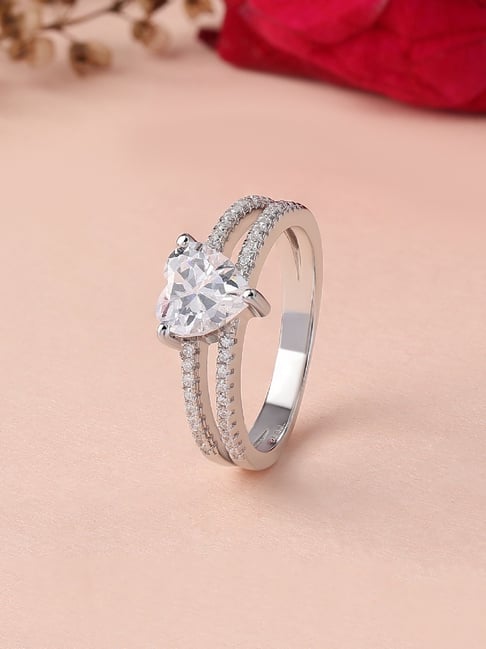 Ornate Jewels 925 Silver Carat American Diamond Heart Ring for Women