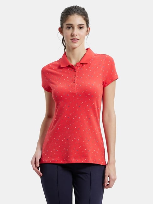 Jockey UL34 Women's Super Combed Cotton Pique Regular Fit Printed Polo  T-Shirt (Prints May Vary)