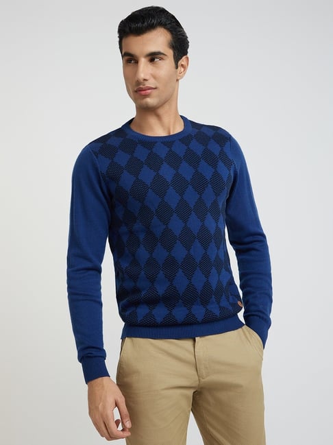 Buy Raymond Blue Regular Fit Texture Sweaters for Mens Online