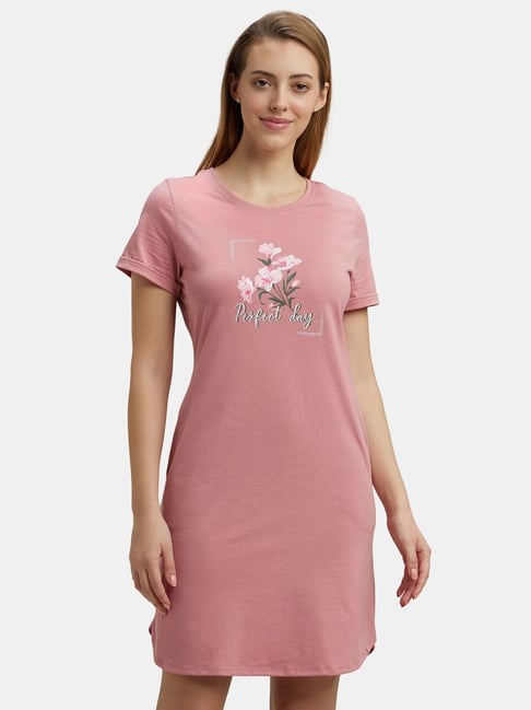 Jockey RX44 Women's Super Combed Cotton Curved Hem Styled Printed Sleep  Dress