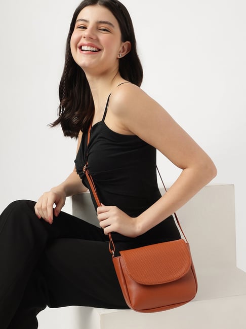 Fastrack Textured Tan Sling Bag for Women