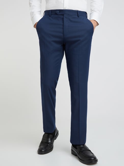 Raymond Blue Slim Fit Flat Front Trousers-picture-17