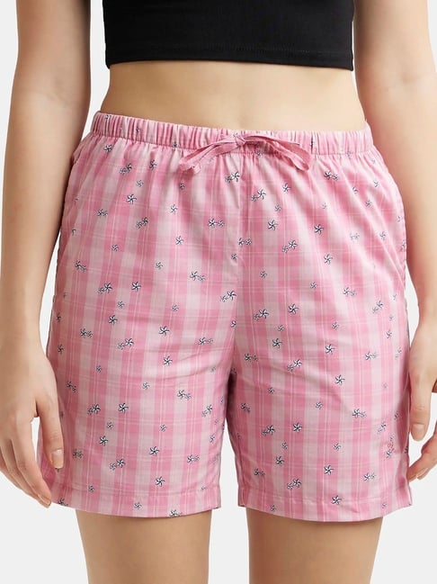 Buy Jockey Coral Pink Cotton Chequered Shorts for Women Online