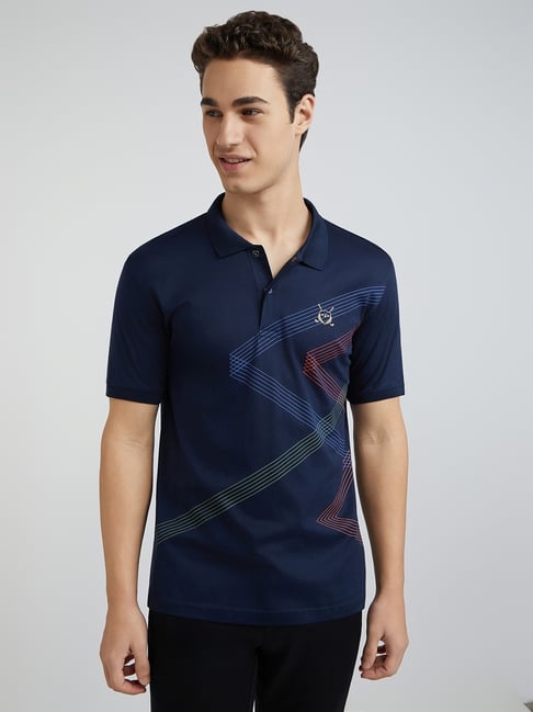ColorPlus Navy Tailored Fit Printed Polo T-Shirt