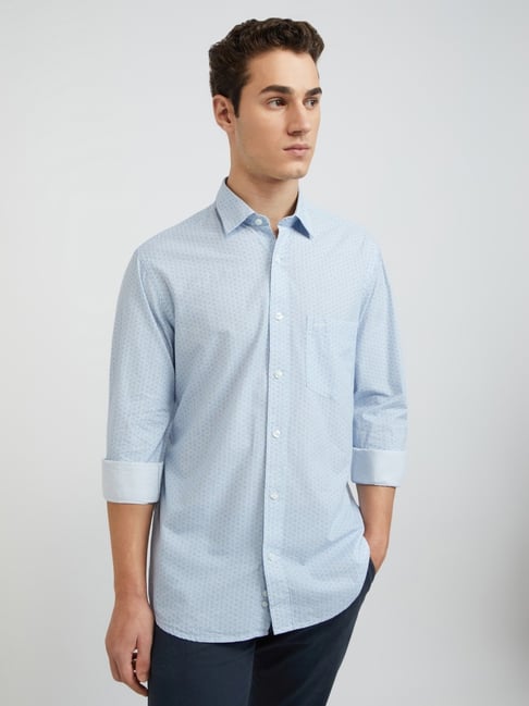 ColorPlus Blue Tailored Fit Printed Shirt-picture-12