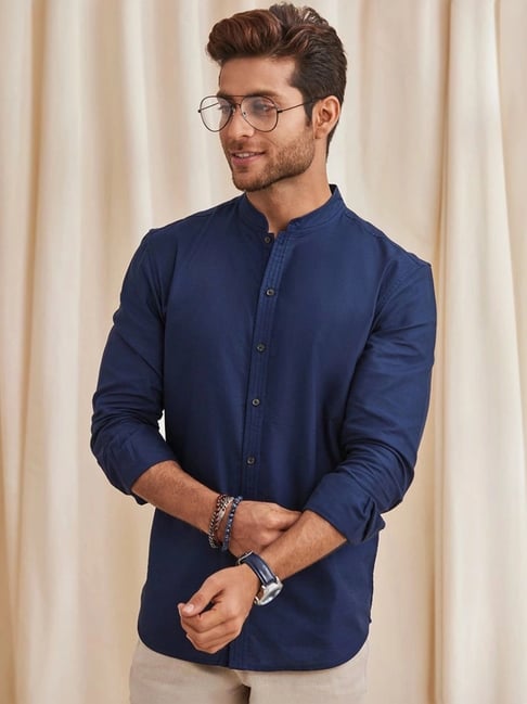 round collar dress shirt Round Collar Horizontal Stripe Dress Shirt