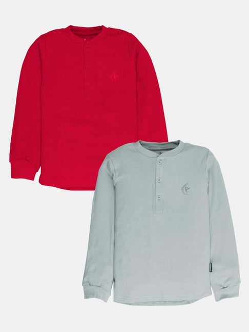 Kiddopanti Unisex Red & Light Grey Solid Full Sleeves T-Shirt (Pack Of 2)-picture-13