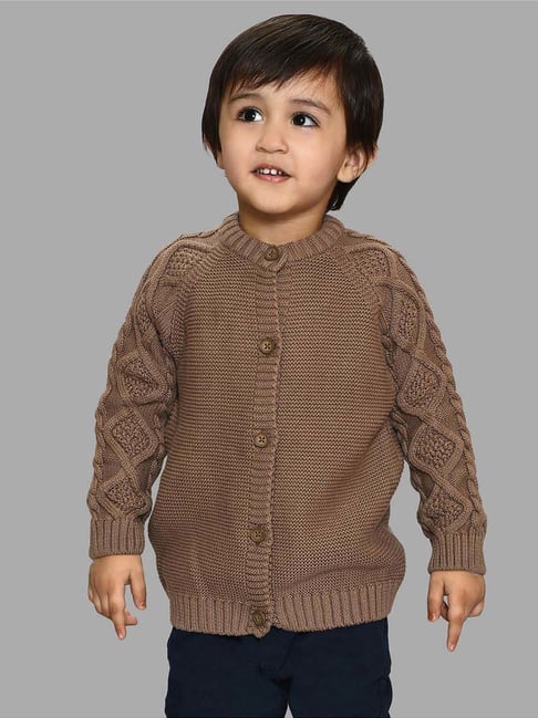 MiArcus Unisex Brown Self Design Full Sleeves Cardigan - Main Image