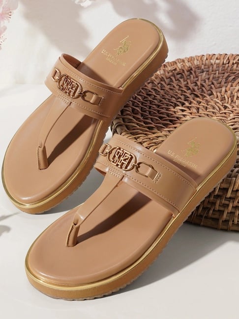 U.S. Polo Assn. Women's Tan T-Strap Sandals-picture-21