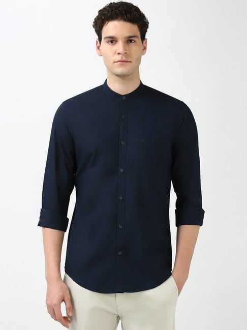 Peter England Navy Cotton Slim Fit Shirt