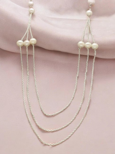 Sri Jagdamba Pearls 925 Silver 3 String Lavish Necklace