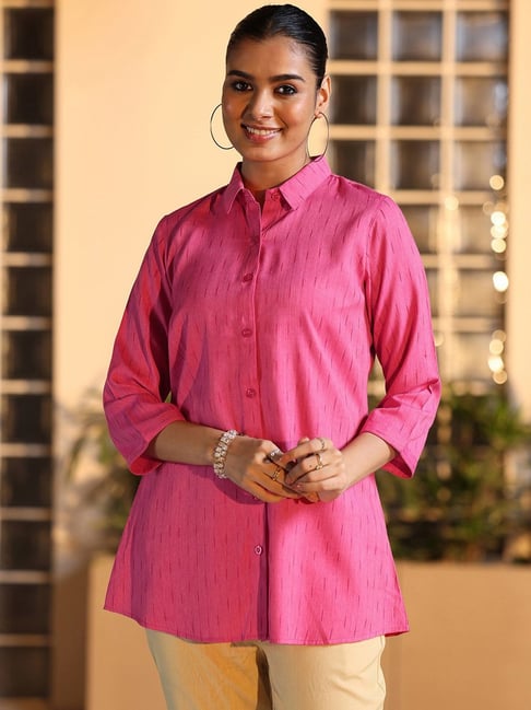 Buy Libas Pink Viscose Rayon Regular Fit Woven Design Tunics for