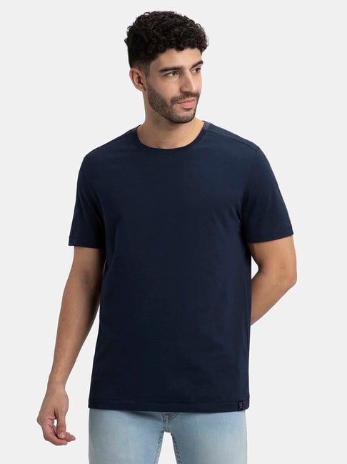 Jockey Navy Cotton Regular fit Solid T-Shirts-picture-39