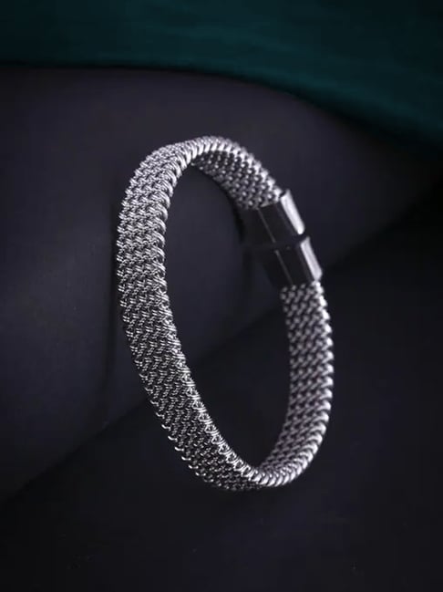 Peora Silver Stainless Steel Kada Bracelet-picture-10