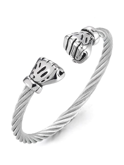 Peora Silver Stainless Steel Kada Bracelet-picture-14