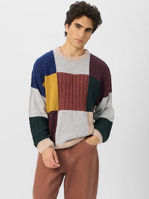 Buy The Souled Store Multicolored Loose Fit Colour Block Sweater