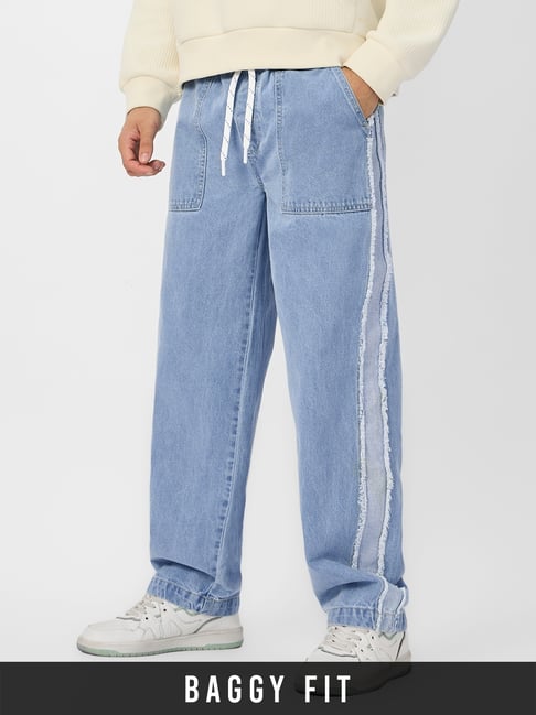 The Souled Store Sky Blue Cotton Loose Fit Track Pants-picture-27