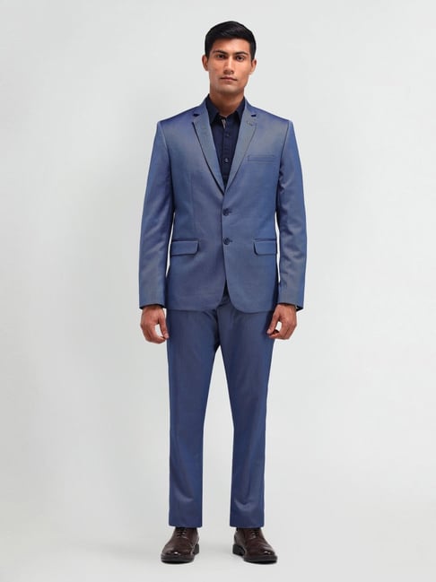 Ad By Arvind Blue Regular Fit Self Pattern Two Piece Suit
