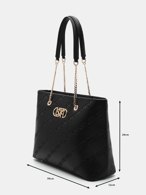 Polo Black Textured Tote Handbag