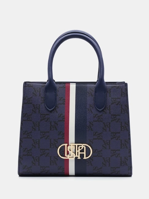 U.S. Polo Assn. Navy Printed Satchel Handbag
