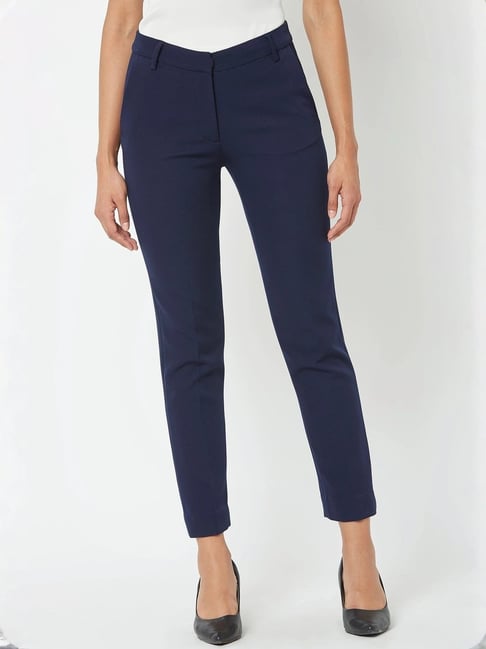 SALT Attire Navy Blue Plain Trousers-picture-36