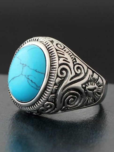 Peora Sky Blue Stainless Steel Ring