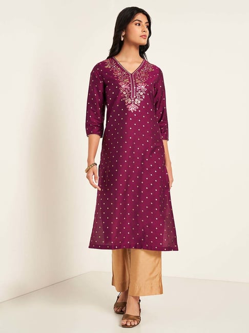 Rangmanch by Pantaloons Purple Embroidered Kurta-image-14