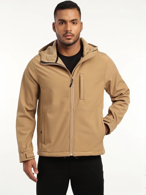 Mountmiller Khaki Full Sleeve Hooded Neck DWR Tactical Softshell Jacket-picture-23