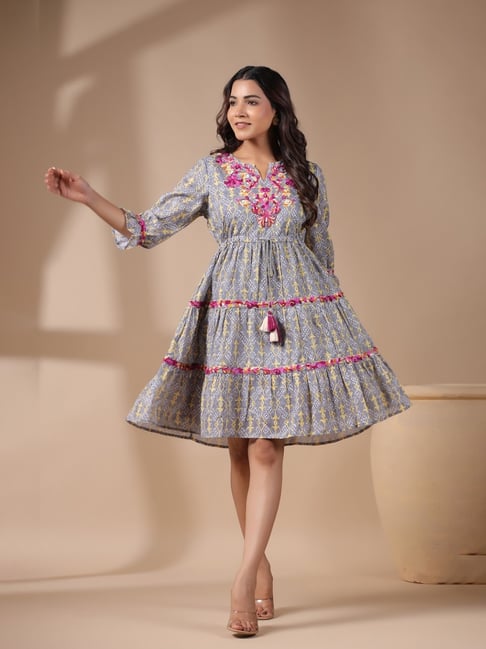 Buy Nyaro Grey Embroidered Dress for Women Online @ Tata CLiQ