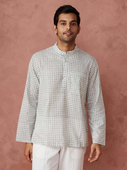 Fabindia White Cotton Printed Mid Placket Shirt-picture-30