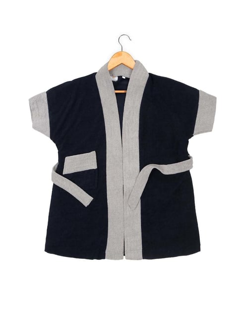 Creeva Navy & Grey Micro Terry 120 GSM Melodious Kids Bathrobe 0-1 Yrs