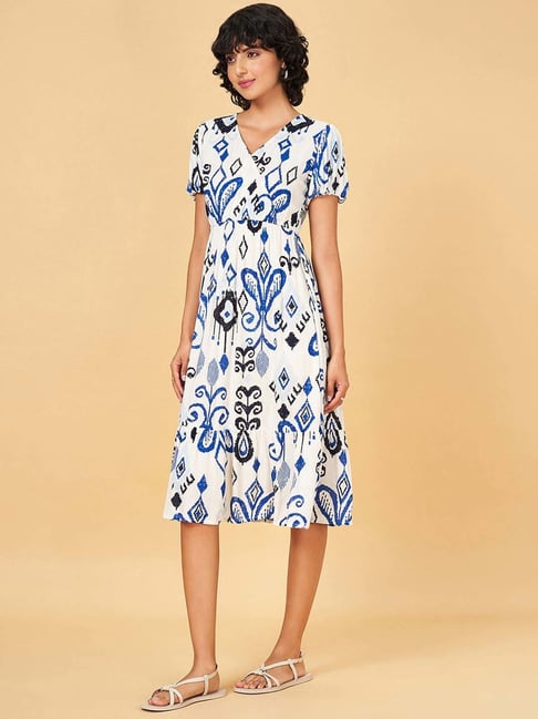 Buy YU by Pantaloons White Cotton Print Dress for Women Online