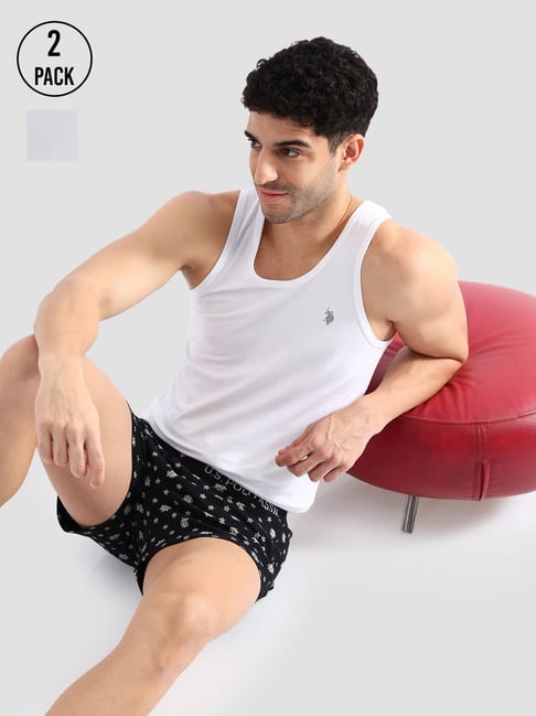 U.S. Polo Assn. White Solid Cotton PV002 Vest - Pack Of 2