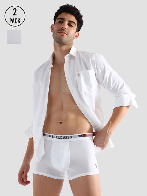 U.S. Polo Assn. White Elasticized Waist Printed I660 Trunks - Pack Of 2