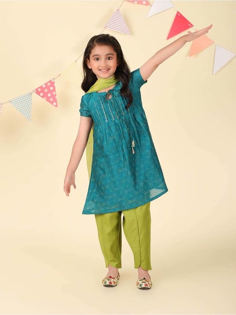 Fabindia Girls Blue Printed Kurta Set-picture-16