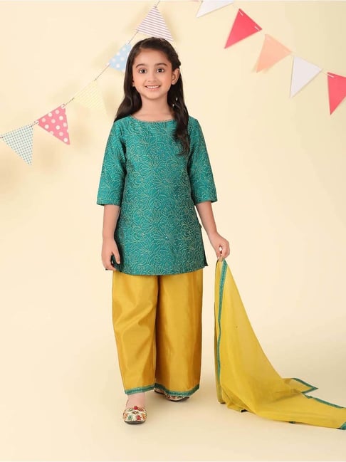 Fabindia Girls Blue Printed Kurta Set