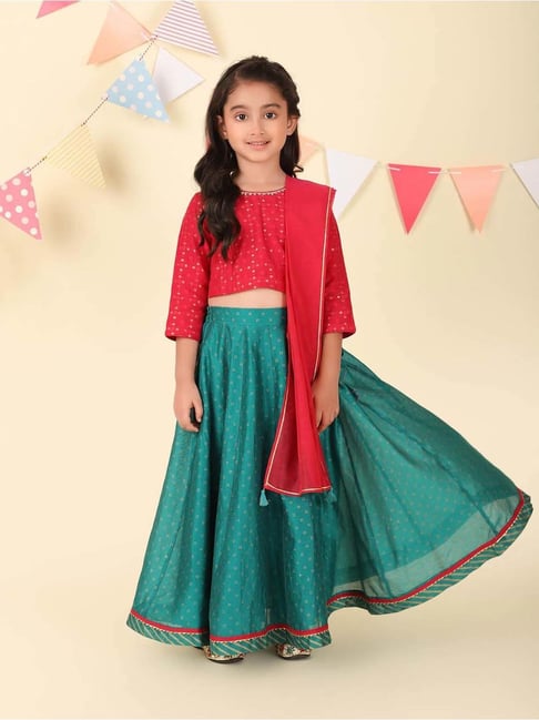 Fabindia Girls Red Printed Lehenga Set-picture-21