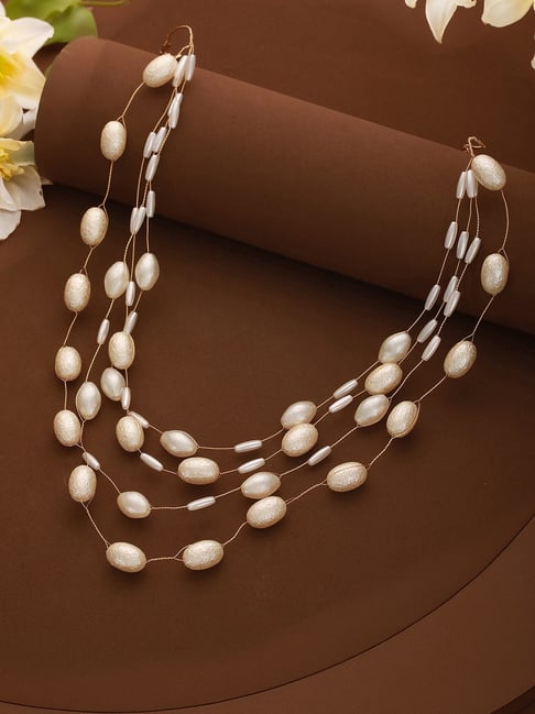 Saraf RS Jewellery Gold Toned Pearl Minimal Luxurious Layered Necklace