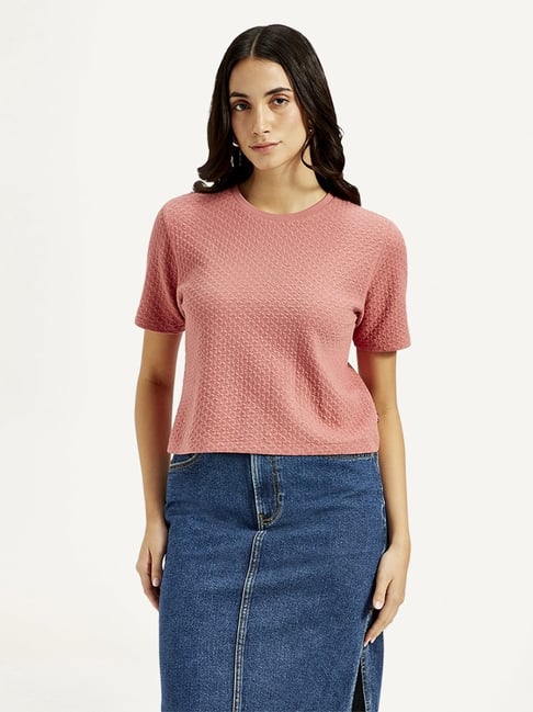 Levi's Peach Cotton Regular Fit Self Pattern Top-picture-48