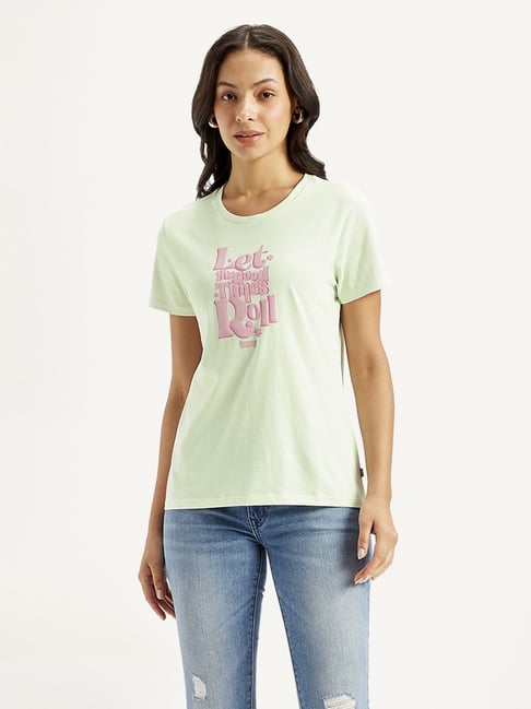 Levi's Light Green Cotton Regular Fit Printed Top-picture-11