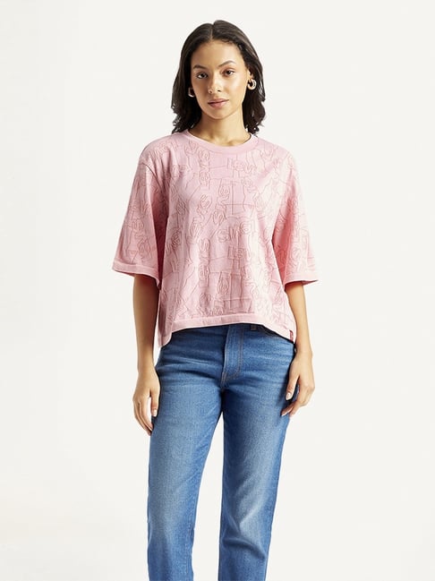 Levi's Pink Cotton Relaxed Fit Logo Printed Top-picture-21