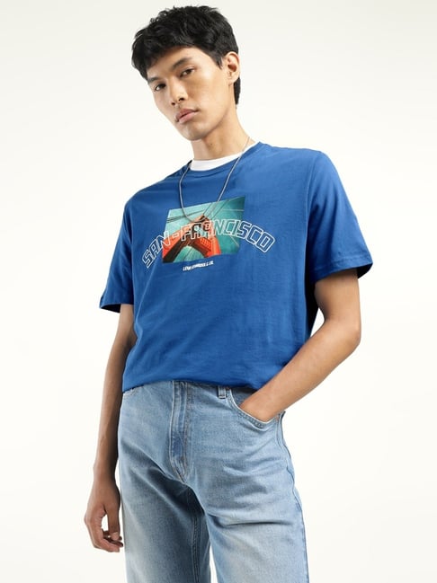 Levi's Blue Cotton Regular Fit Printed T-Shirt