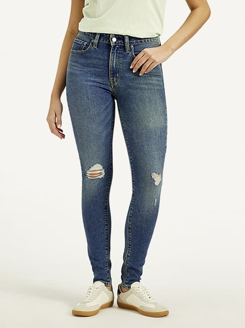 Buy Levi's Blue Skinny Fit Distressed Jeans for Women Online
