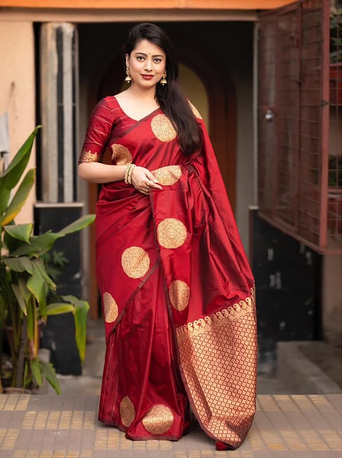 Anjaneya Sarees Red Banarasi Silk Saree with Unstiched Blouse-picture-32