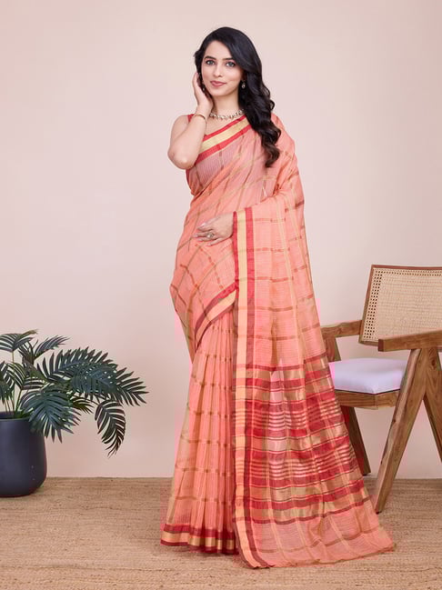 Anjaneya Sarees Peach Cotton Silk Saree with Unstiched Blouse-picture-35